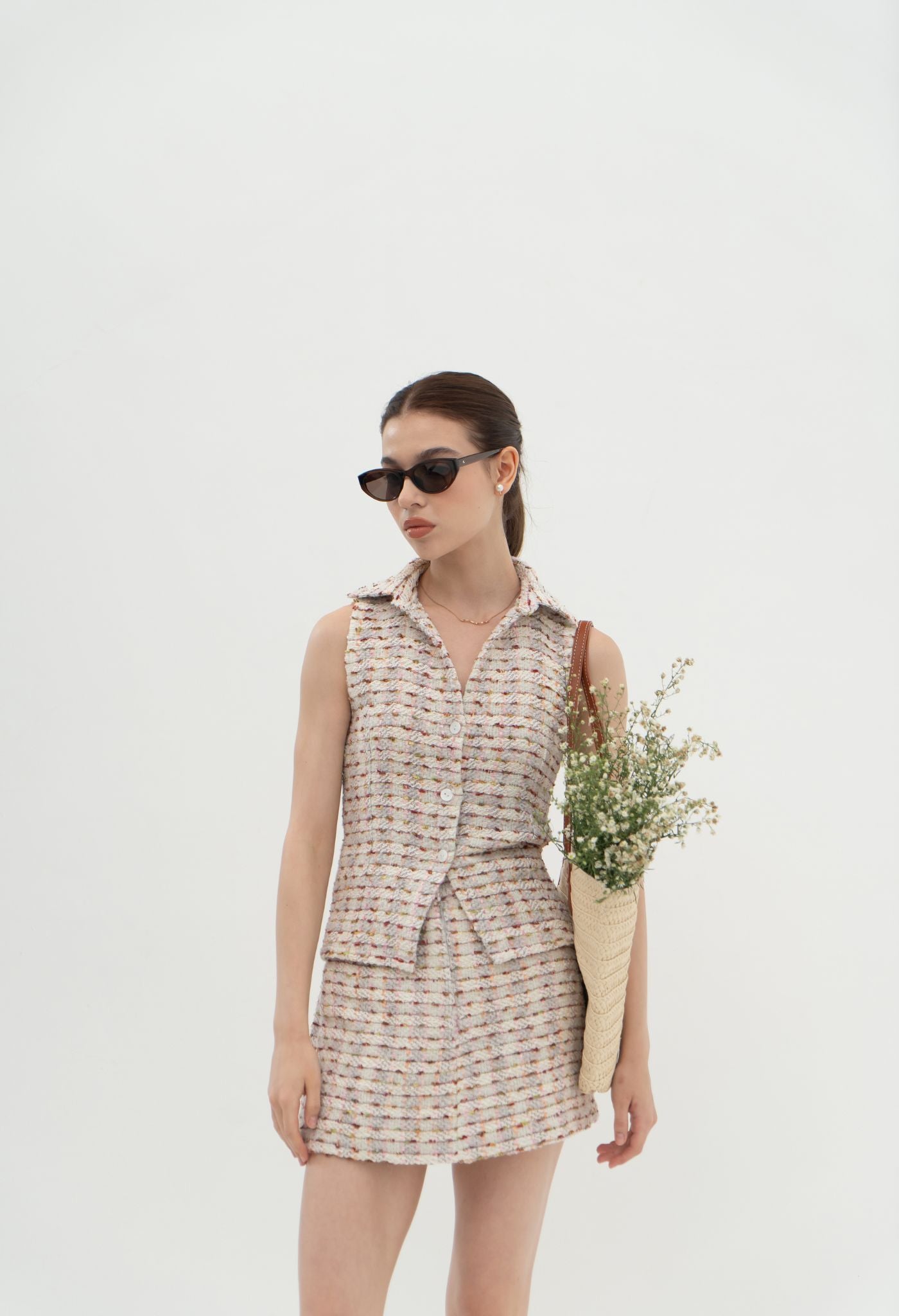 Frida Tweed Top Pink Multi