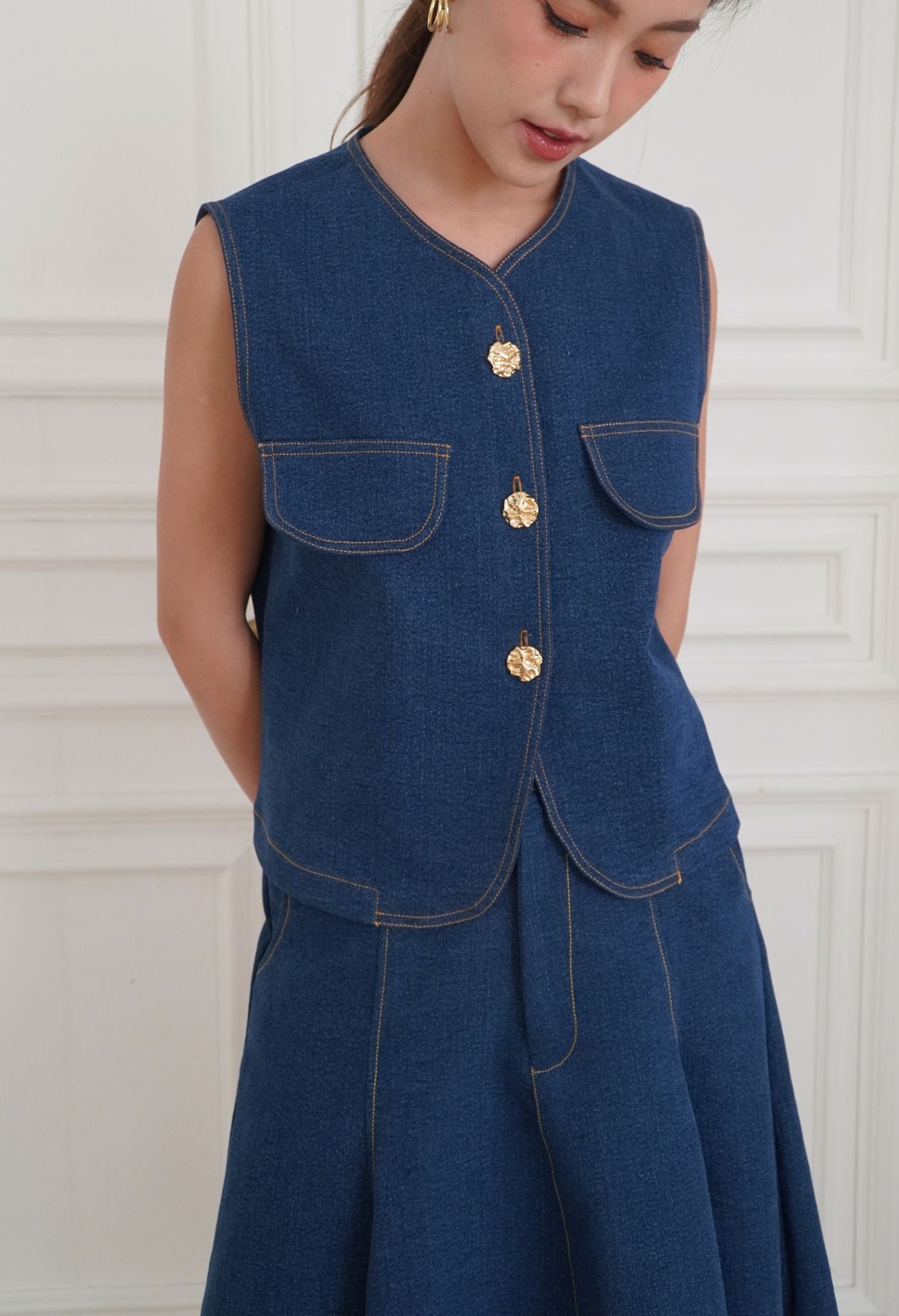 Marley Denim Top Dark Blue