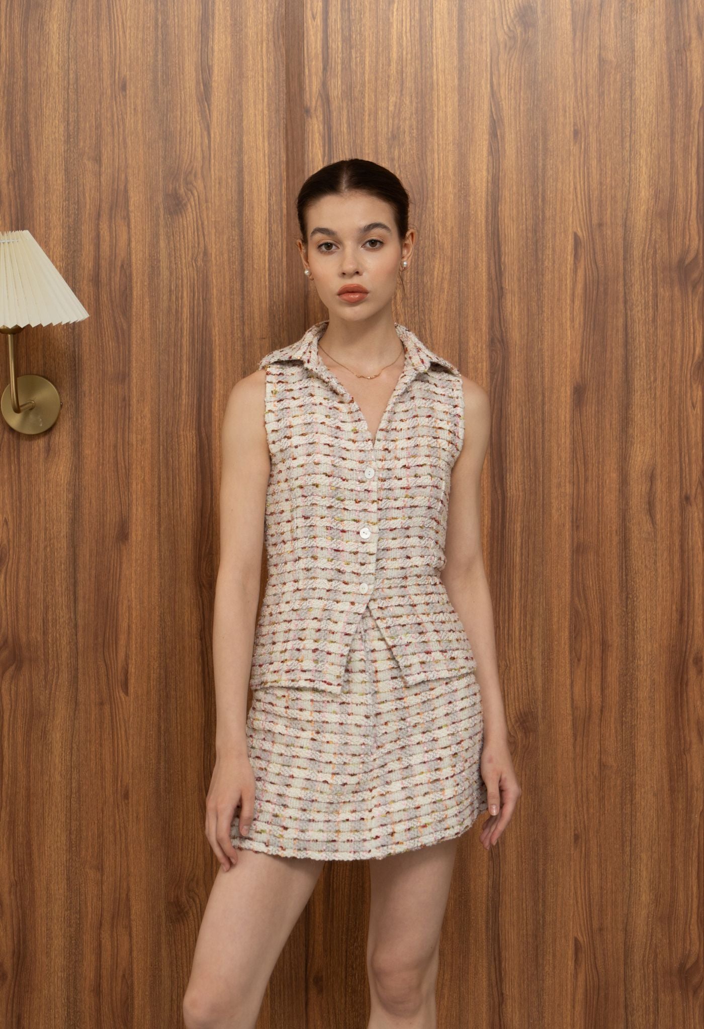 Frida Tweed Top Pink Multi