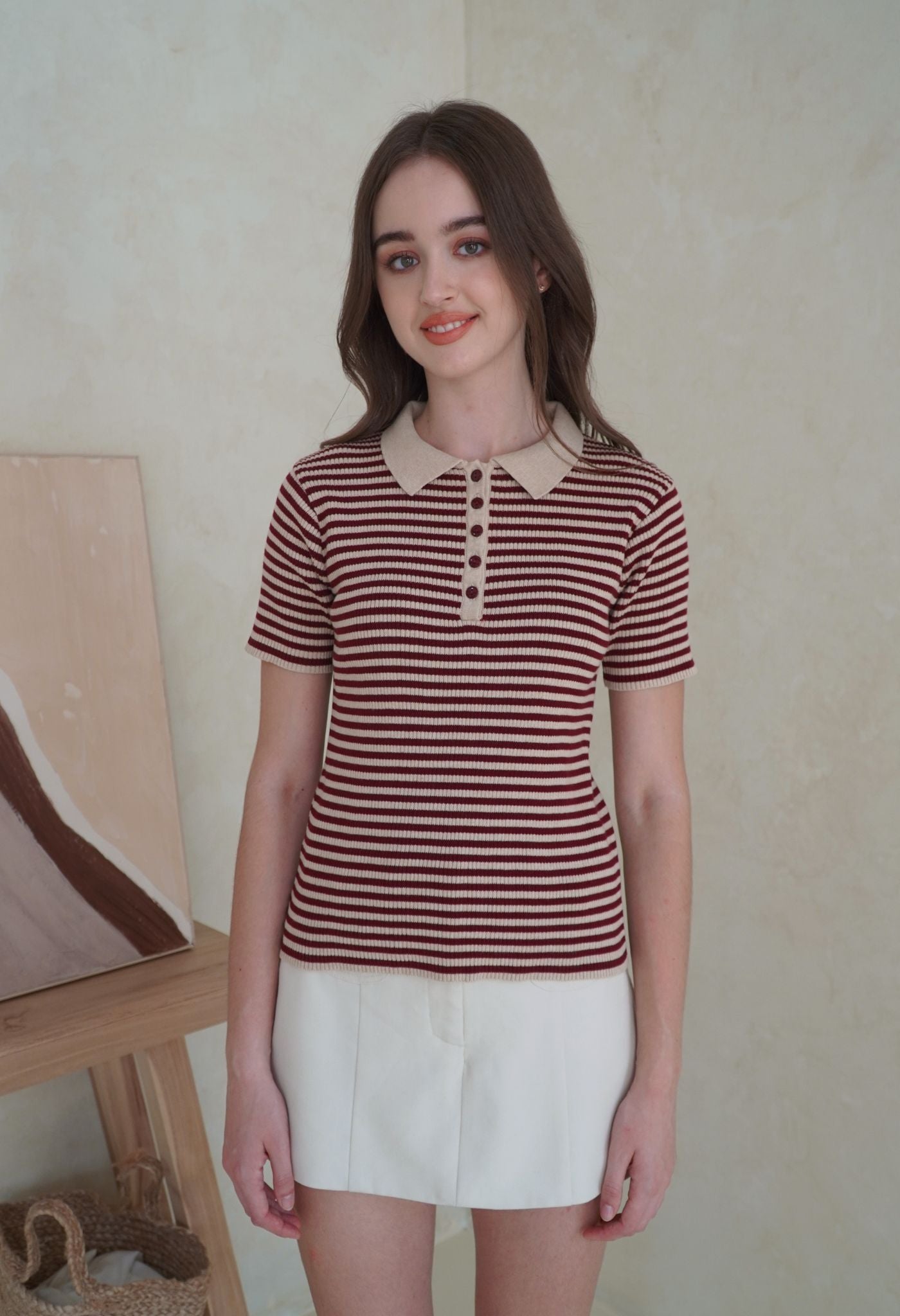 Sabina Top Maroon Stripes