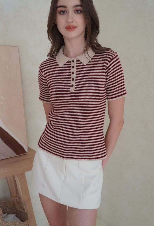 Sabina Top Maroon Stripes