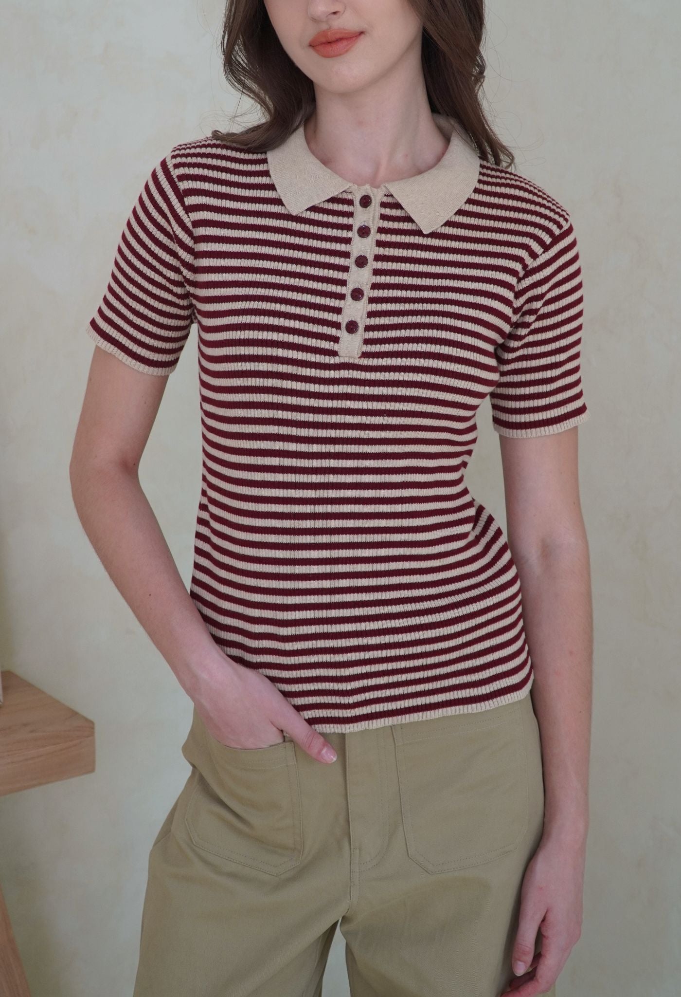 Sabina Top Maroon Stripes